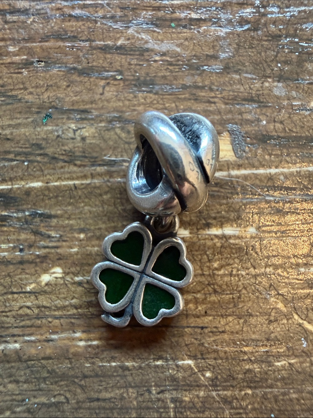Pandora Silver Four-Leaf Clover Enamel Charm - Green